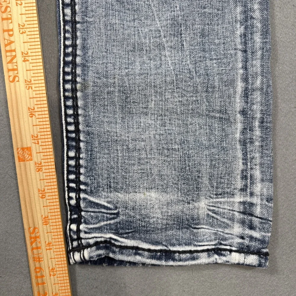 Men's 32 Rock Revival Jeans Clifford Straight 0855 WHISKERING THICKS STITCH